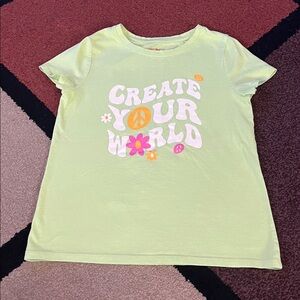 Lime green tshirt / CREATE Y☮️UR W🌸RLD / Size M (8) girls